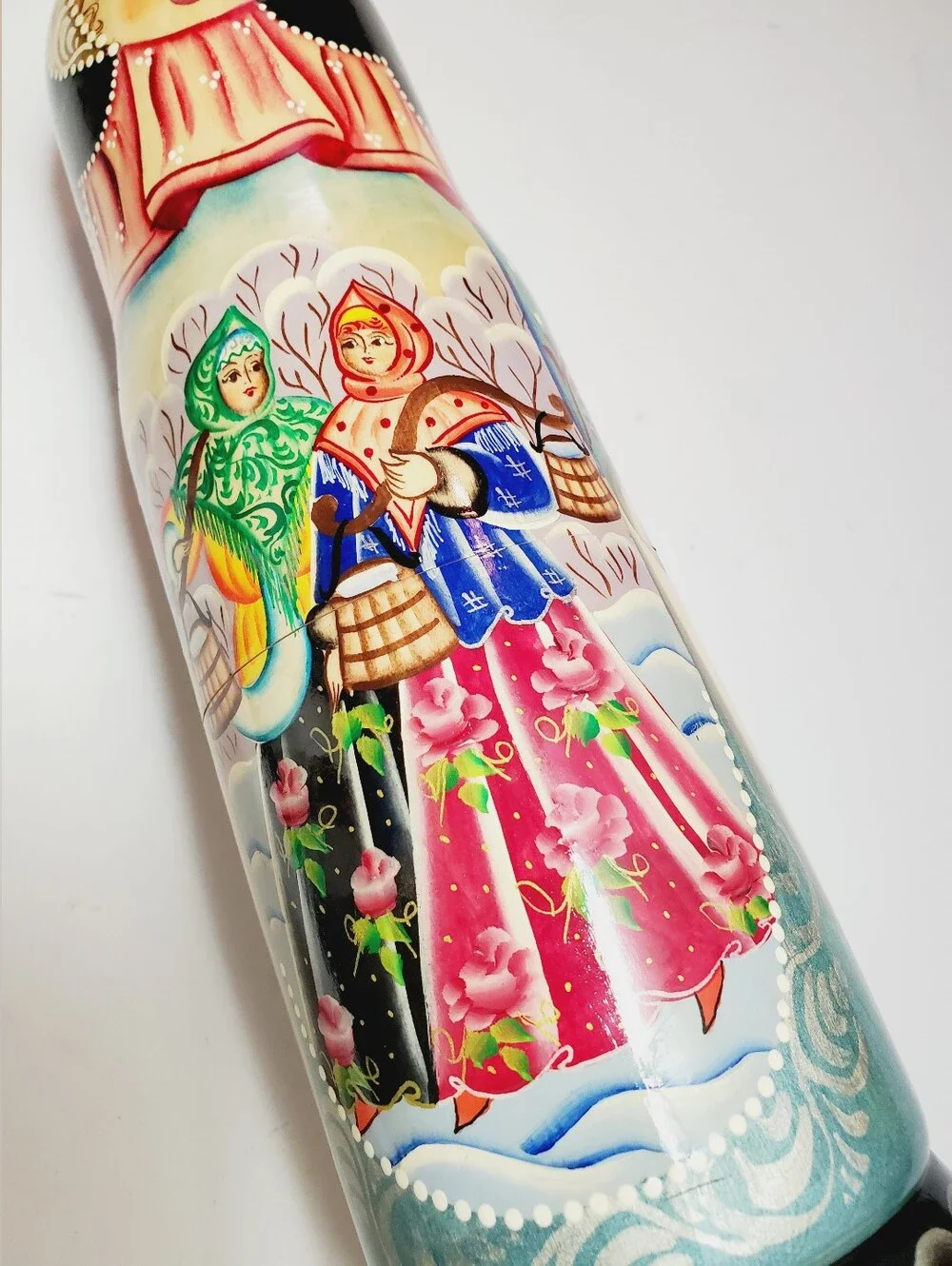 Vintage Russian Handpainted Wooden Collectible Bottle Holder